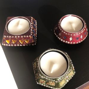 3 colorful tea light candle holders